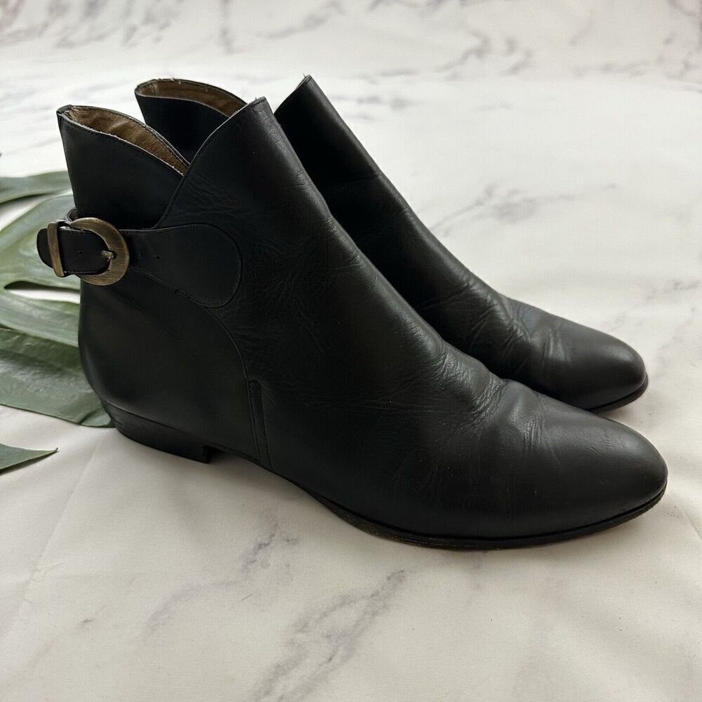 Vittorio Ricci Womens Vintage 90s Ankle Boots Size 8.5 Black Leather Point Toe